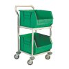 MOBILE GREEN STORAGE TROLLEY C/W 2 BINS